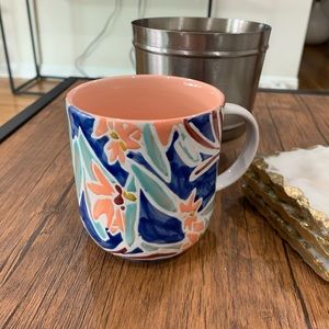 Anthropologie Blue Floral Glaze Coffee Mug
